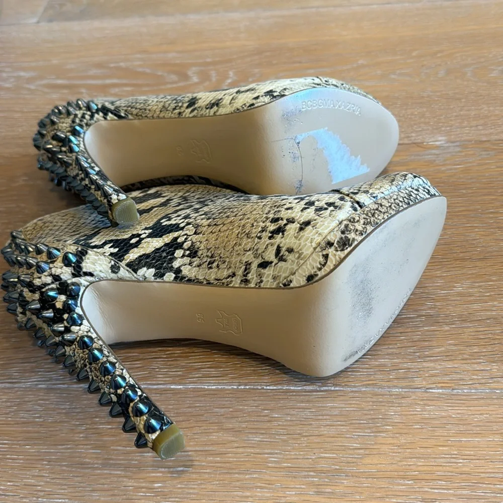 BCBGMaxAzria Daria spiked embossed snakeskin python print leather bootie